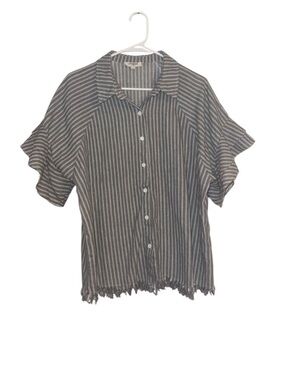 Umgee Gray Striped Button-Front Blouse Size M